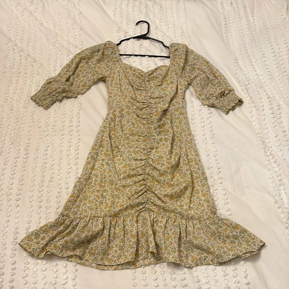 Piper & Scoot The Savannah Floral Ruched Dress in Yellow